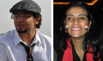 Mahienour el-Masry, en el centro, durante una protesta por el asesinato de las jóvenes Shaymaa Al-Sabbagh y Sundus Abu Bakr.